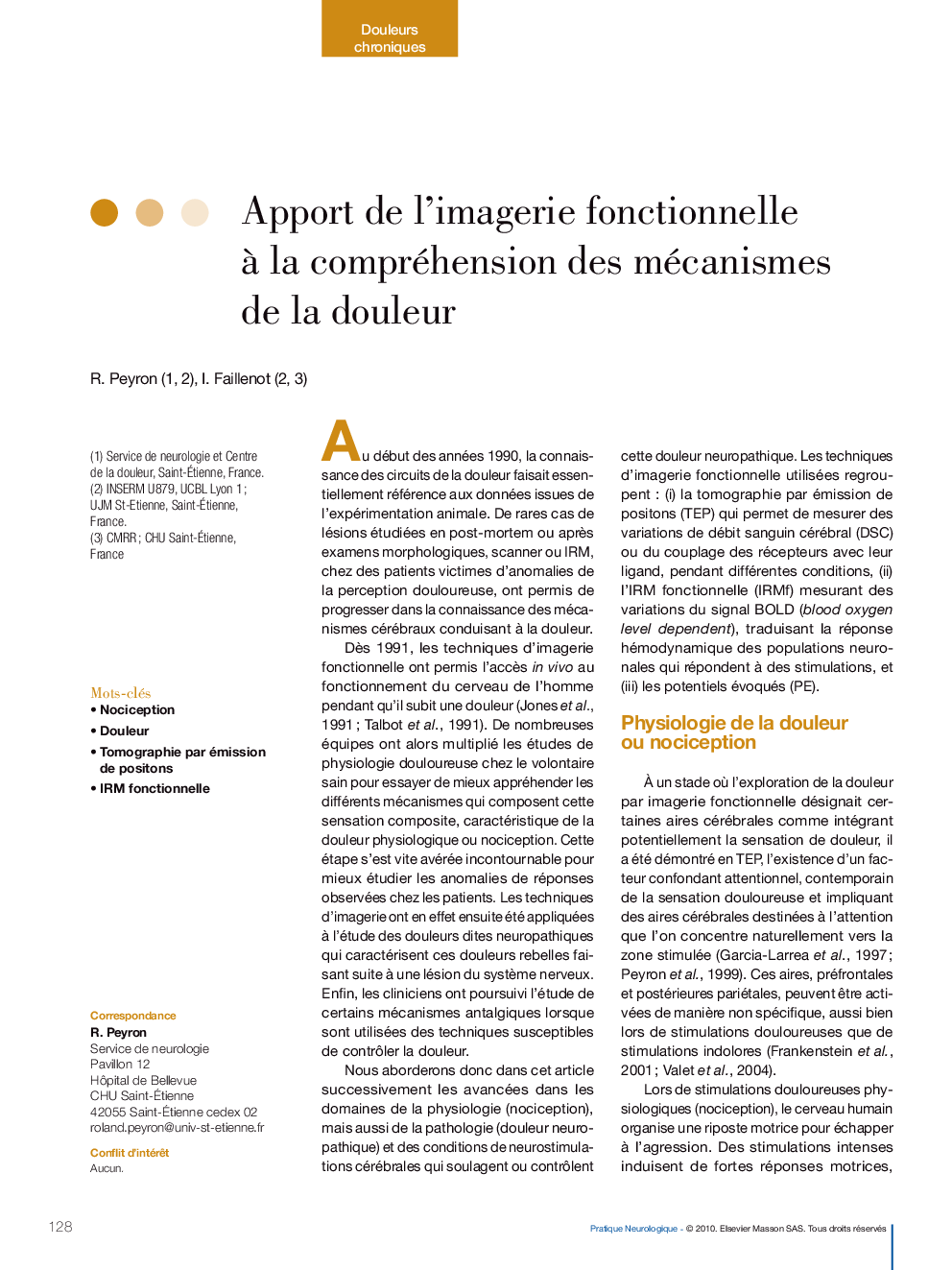 Apport de l'imagerie fonctionnelle Ã  la compréhension des mécanismes de la douleur