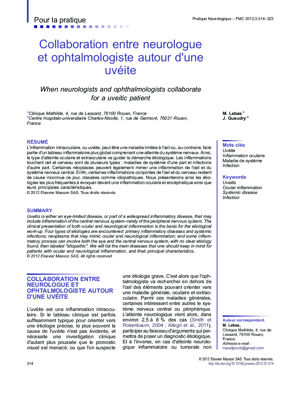 Collaboration entre neurologue et ophtalmologiste autour d'une uvéite