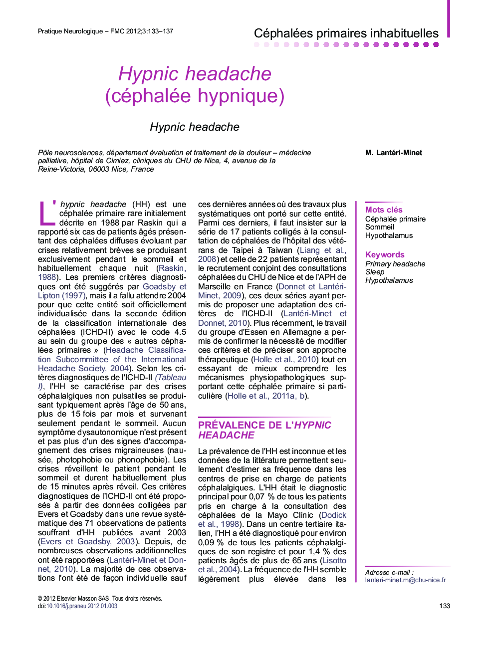 Hypnic headache (céphalée hypnique)