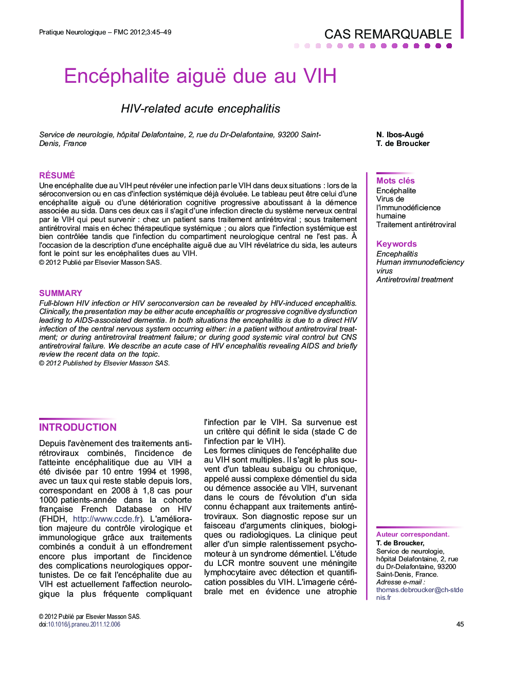 Encéphalite aiguë due au VIH