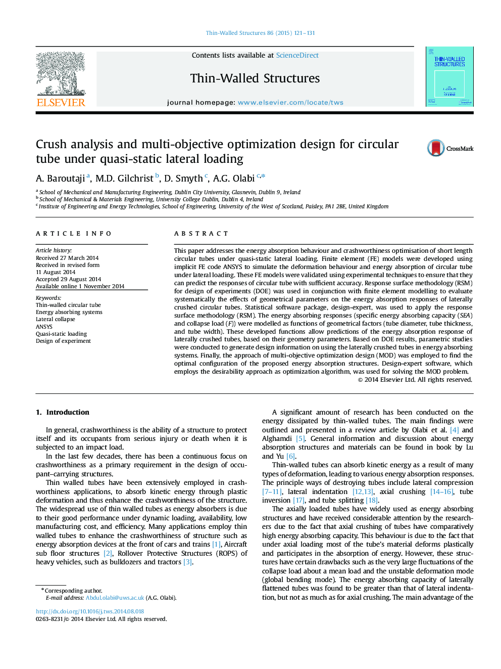 Crush analysis and multi-objective optimization design for circular tube under quasi-static lateral loading