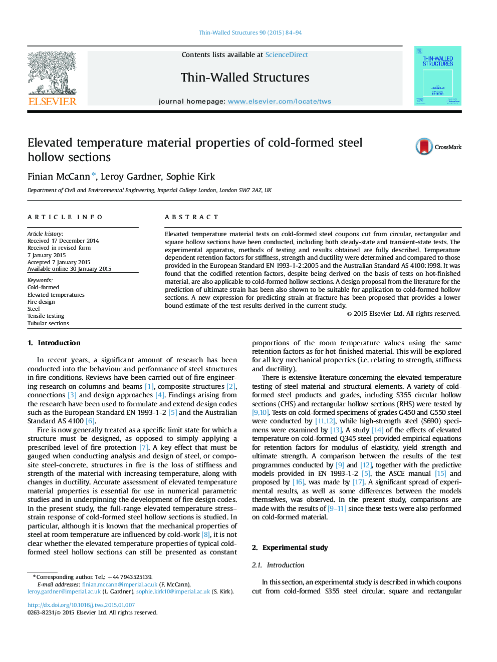 Elevated temperature material properties of cold-formed steel hollow sections