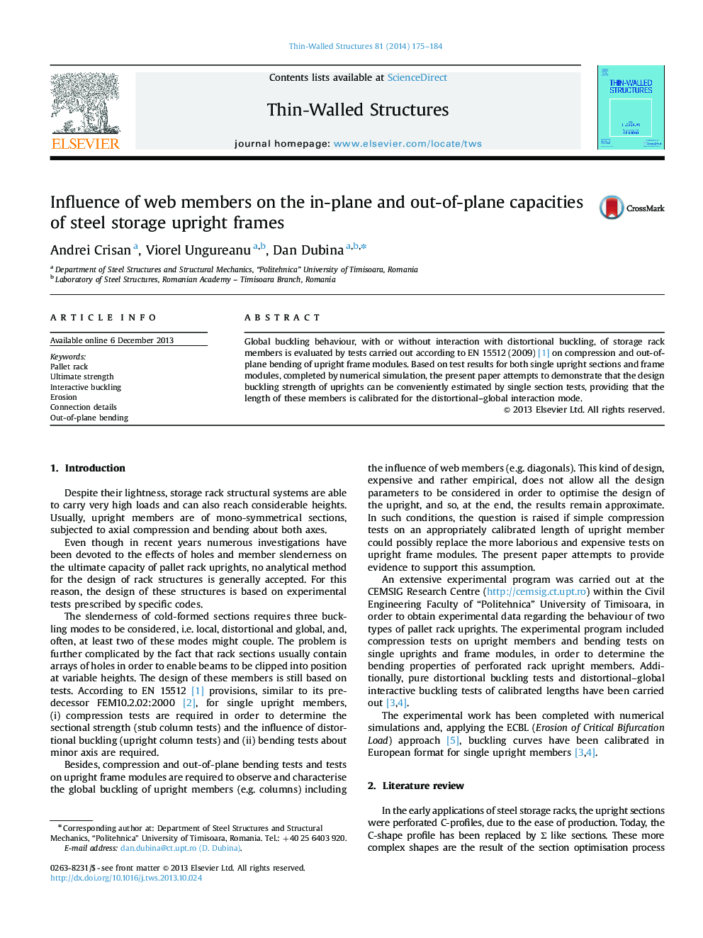 Influence of web members on the in-plane and out-of-plane capacities of steel storage upright frames