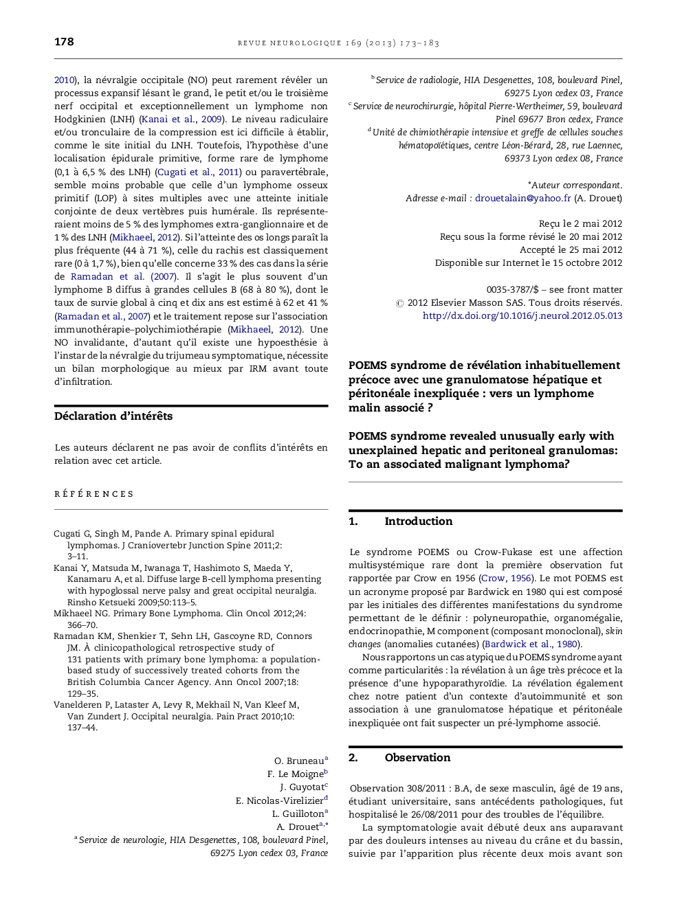 عکس صفحه اول مقاله: POEMS syndrome de révélation inhabituellement précoce avec une granulomatose hépatique et péritonéale inexpliquée : vers un lymphome malin associé ? POEMS syndrome de révélation inhabituellement précoce avec une granulomatose hépatique et péritonéale inexpliquée : vers un lymphome malin associé ?