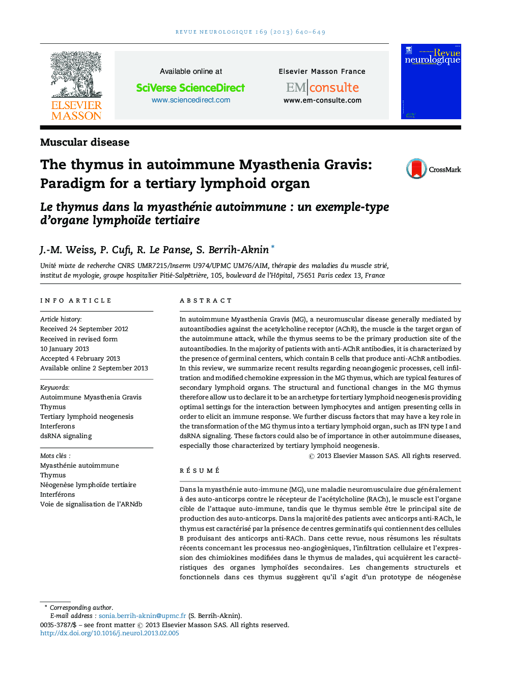 The thymus in autoimmune Myasthenia Gravis: Paradigm for a tertiary lymphoid organ