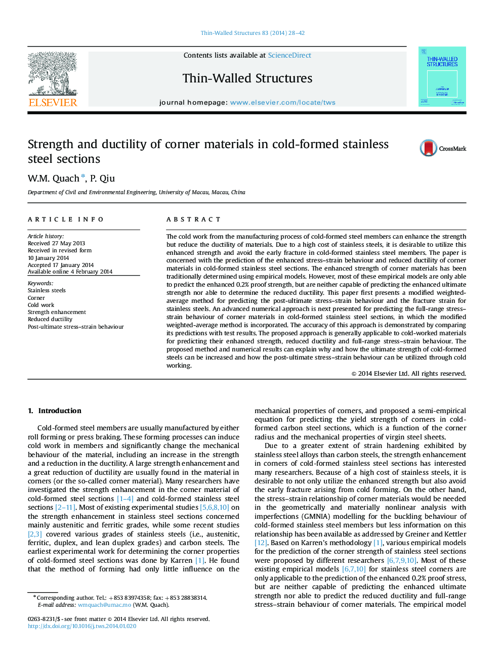 Strength and ductility of corner materials in cold-formed stainless steel sections