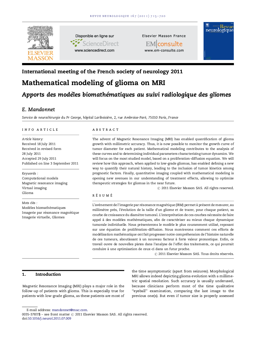 Mathematical modeling of glioma on MRI