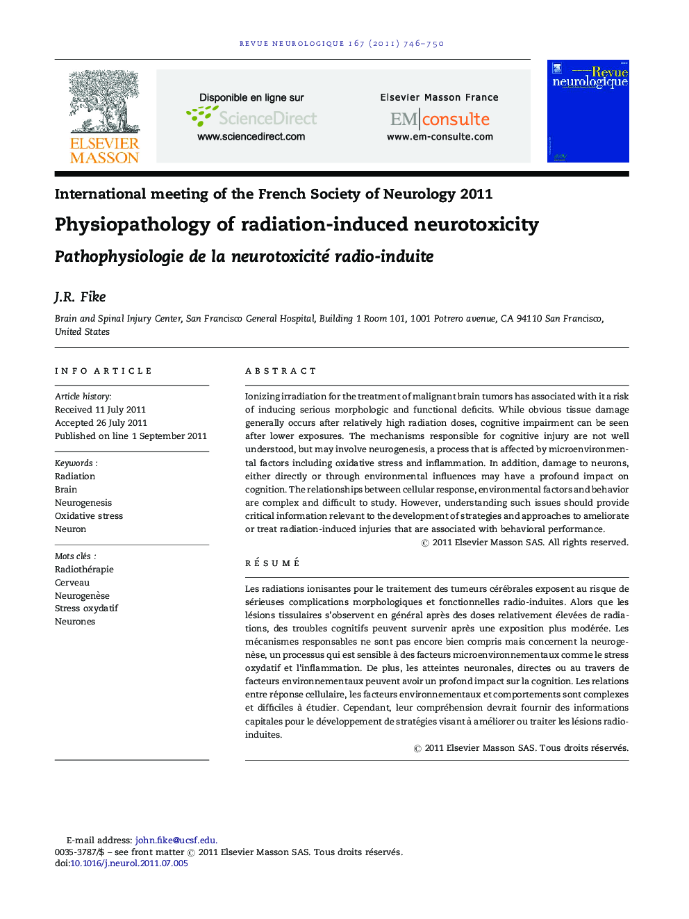 Physiopathology of radiation-induced neurotoxicity