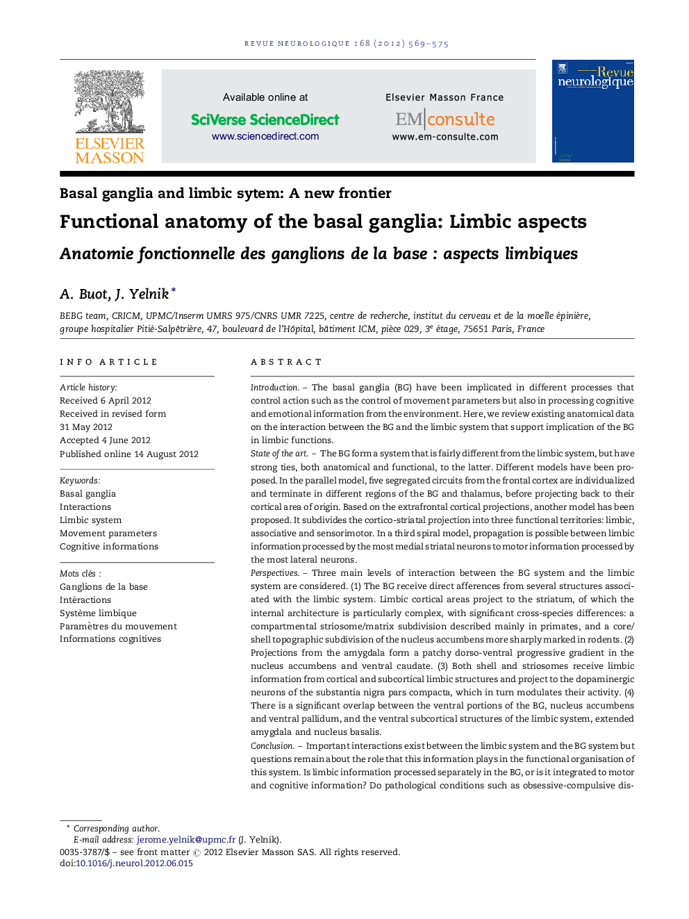 Functional anatomy of the basal ganglia: Limbic aspects