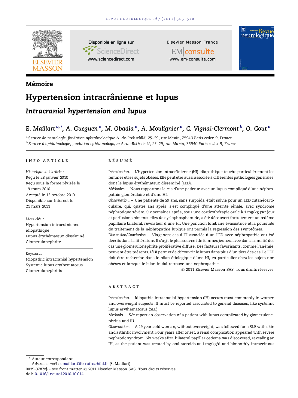 Hypertension intracrÃ¢nienne et lupus