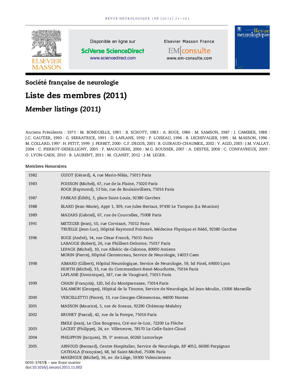 عکس صفحه اول مقاله: Liste des membres (2011) Liste des membres (2011)
