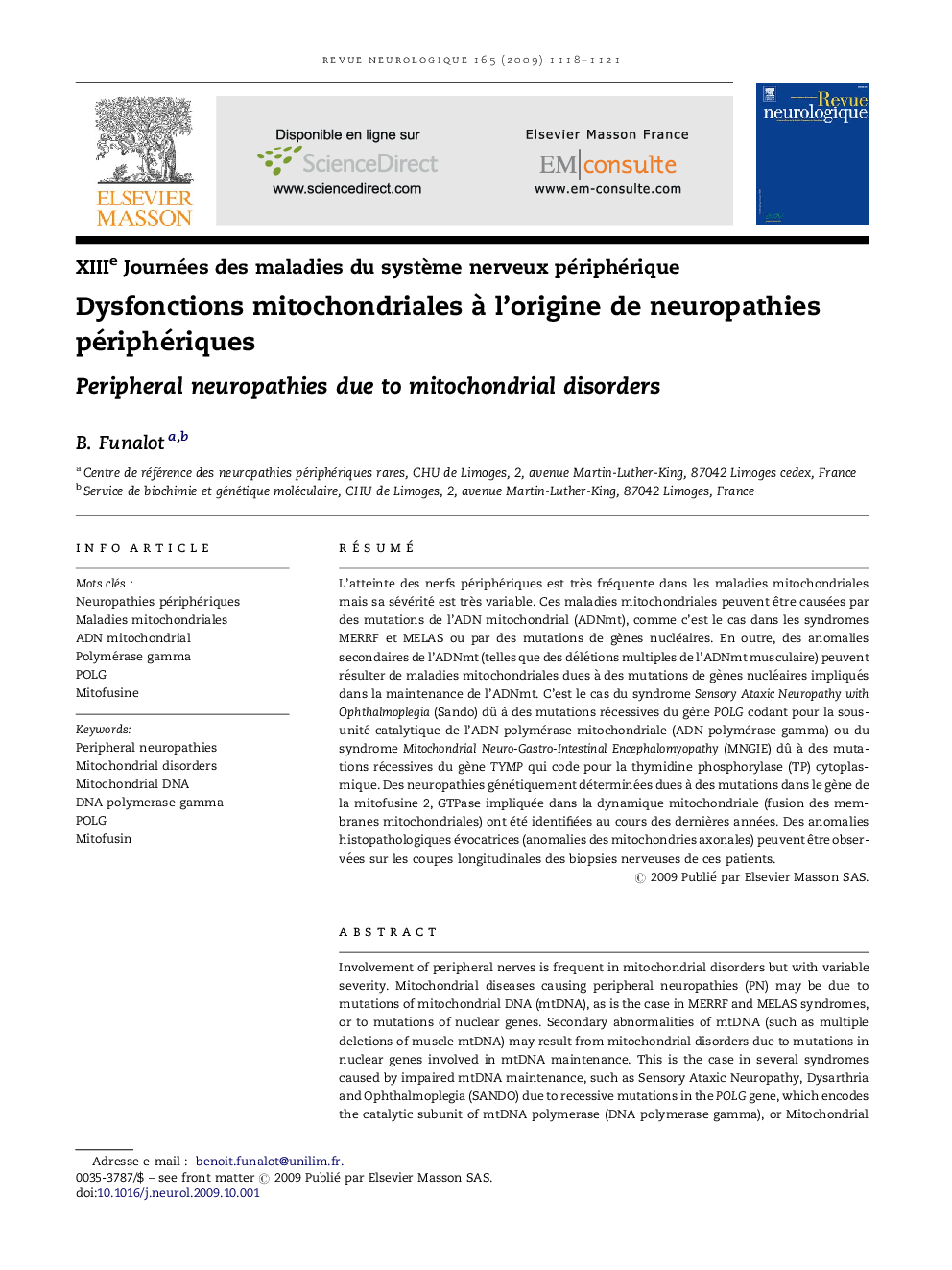 Dysfonctions mitochondriales Ã  l'origine de neuropathies périphériques