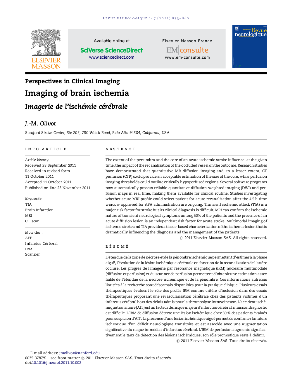 Imaging of brain ischemia