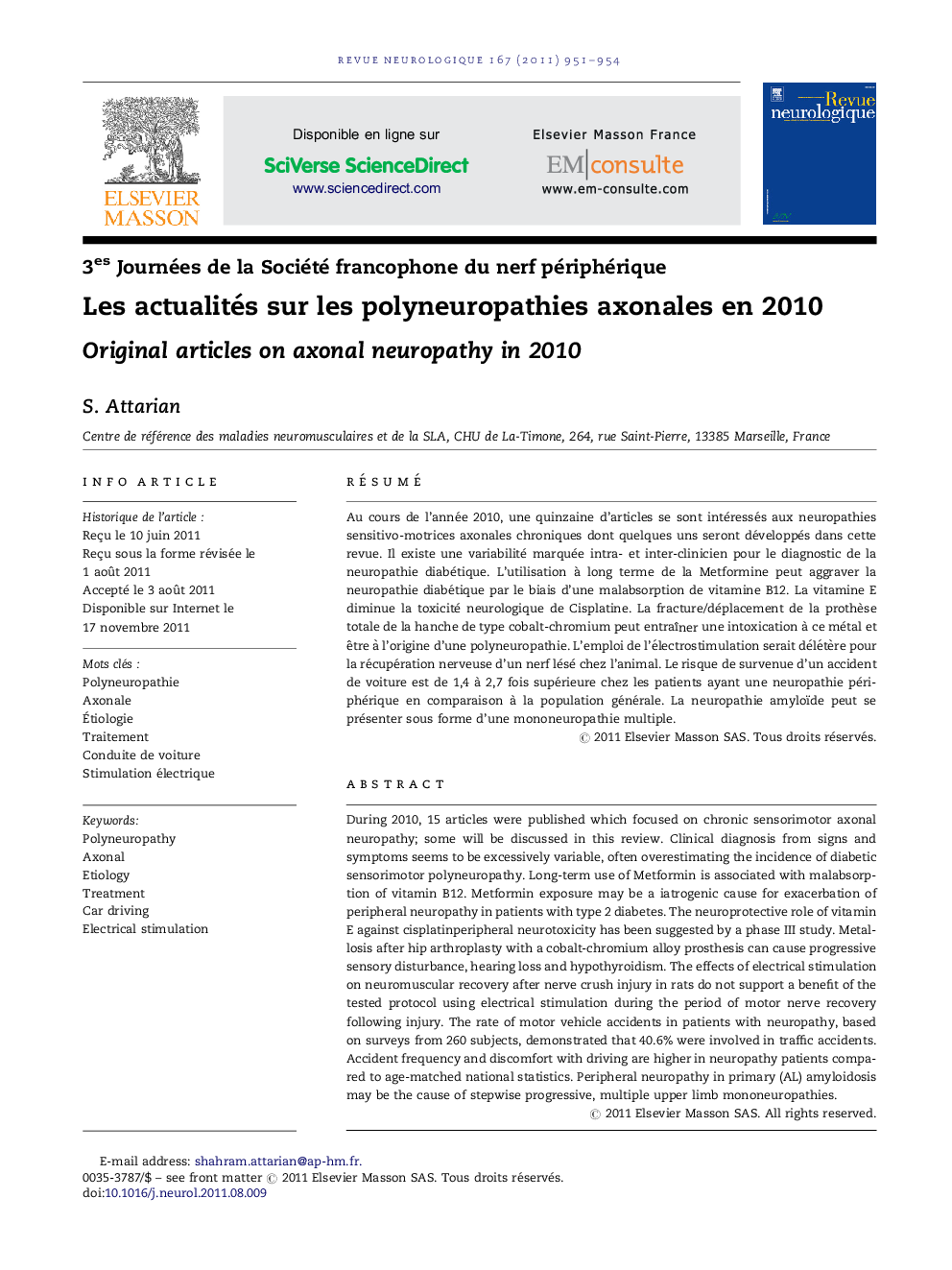 Les actualités sur les polyneuropathies axonales en 2010