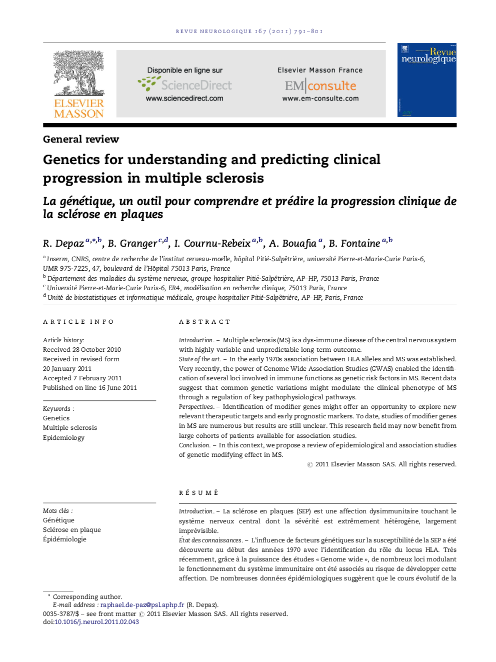 Genetics for understanding and predicting clinical progression in multiple sclerosis