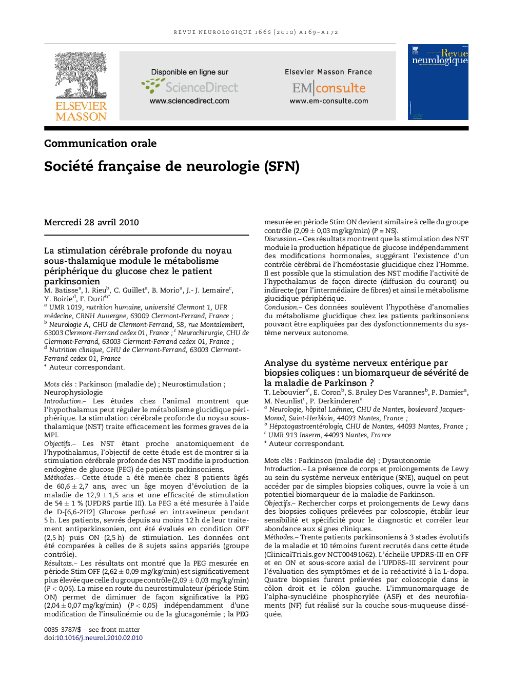 SOCIETE FRANCAISE DE NEUROLOGIE (SFN)