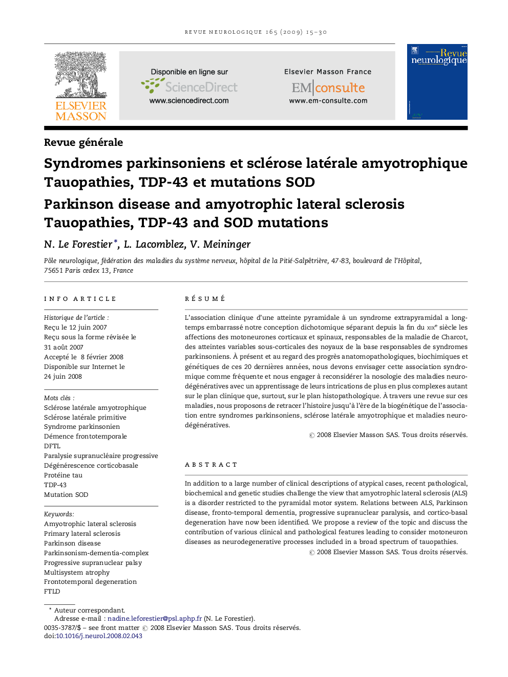 Syndromes parkinsoniens et sclérose latérale amyotrophique