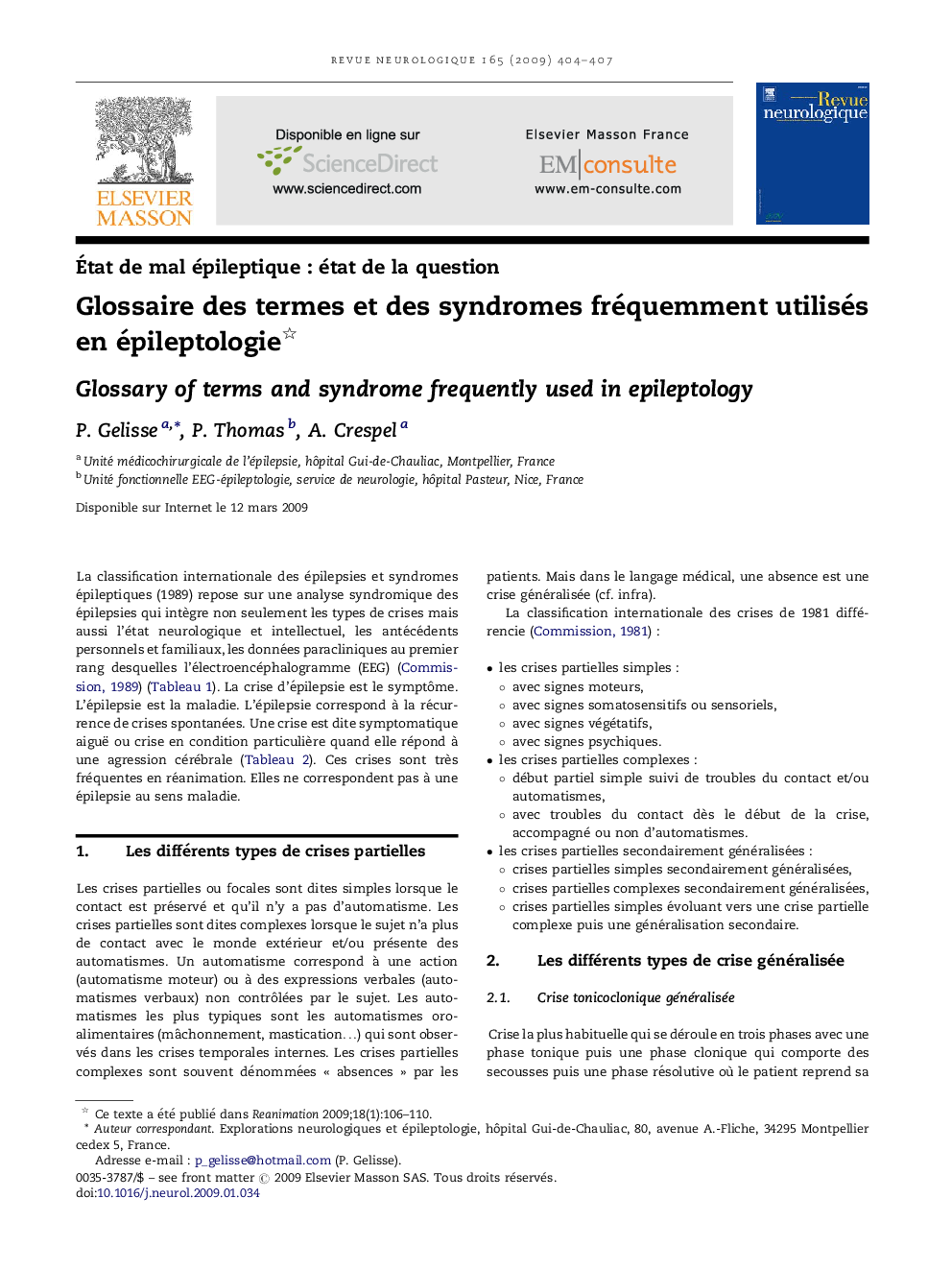 عکس صفحه اول مقاله: Glossaire des termes et des syndromes fréquemment utilisés en épileptologie Glossaire des termes et des syndromes fréquemment utilisés en épileptologie