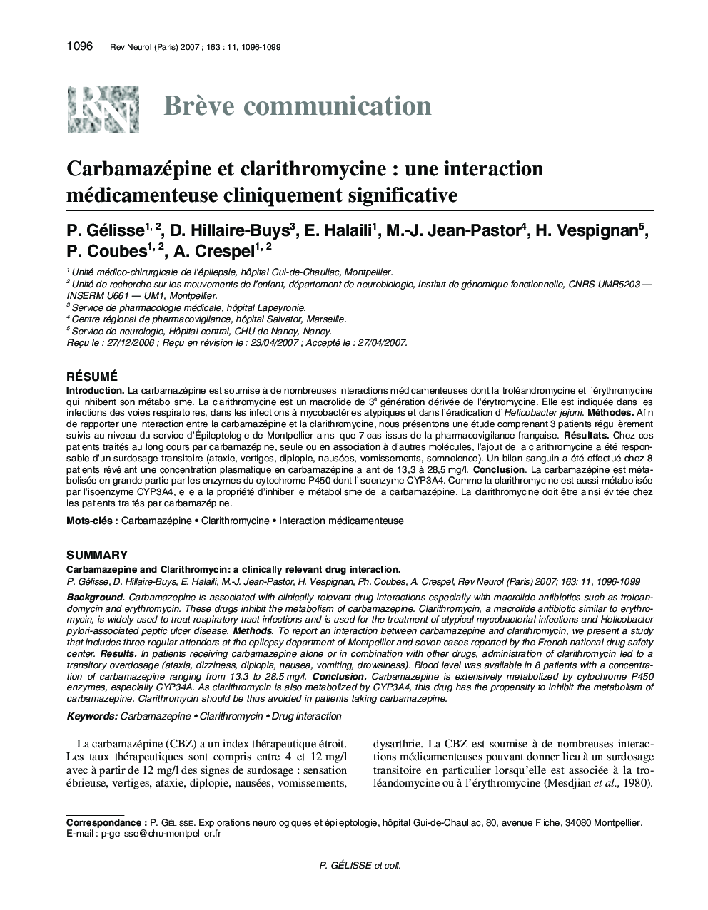 Carbamazépine et clarithromycine : une interaction médicamenteuse cliniquement significative