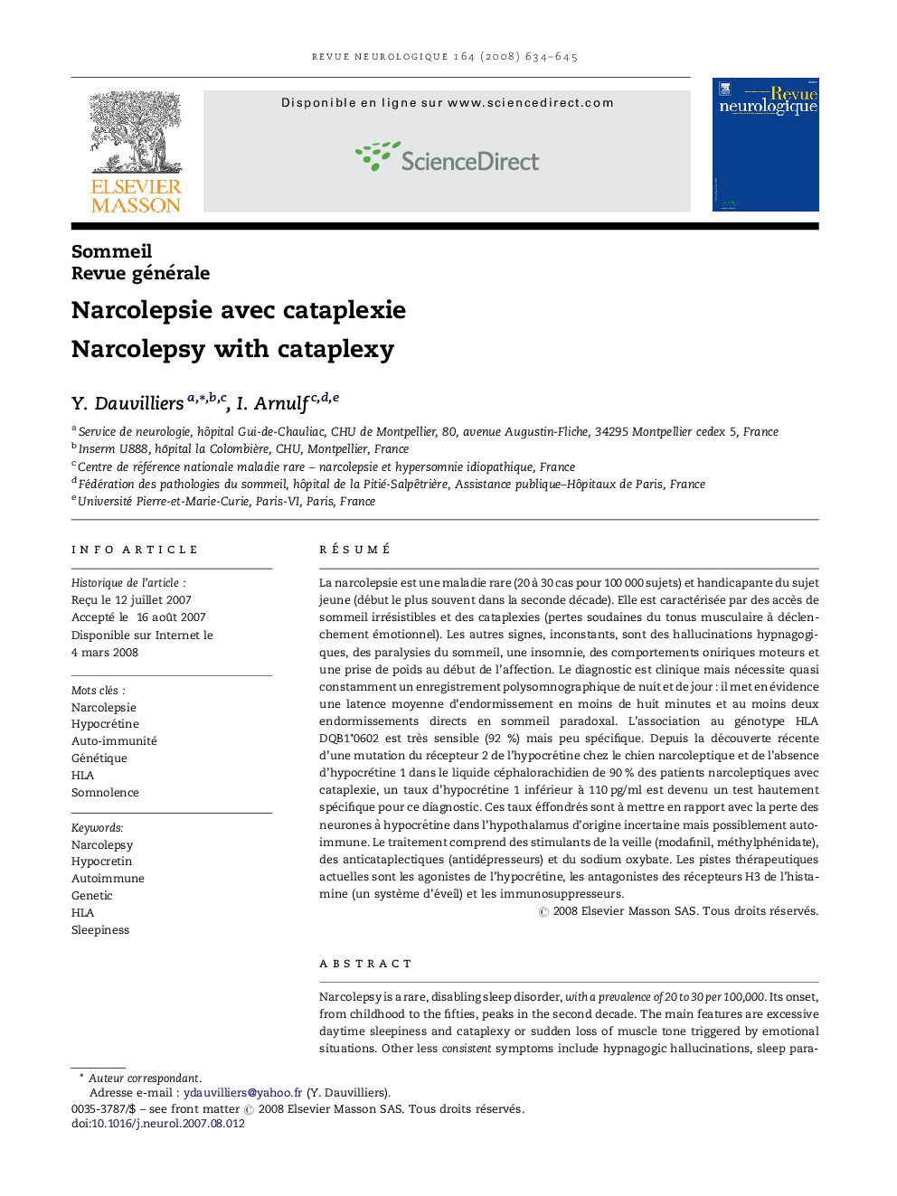 Narcolepsie avec cataplexie