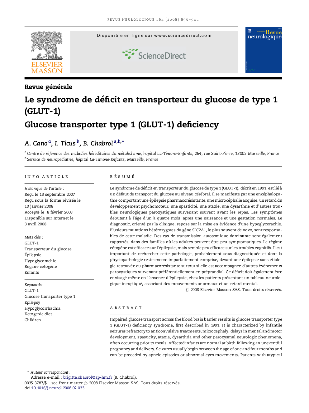 Le syndrome de déficit en transporteur du glucose de type 1 (GLUT-1)