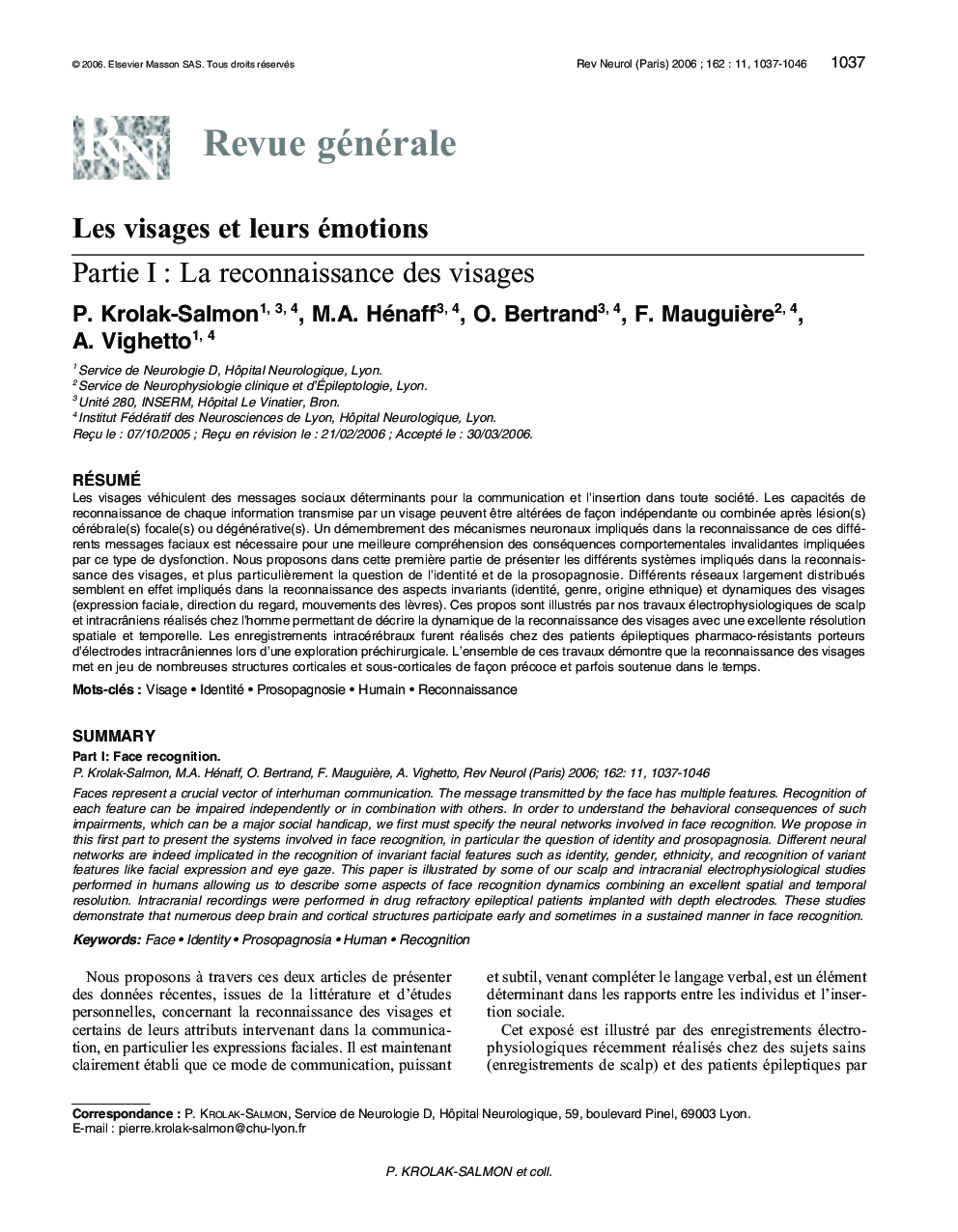 Les visages et leurs émotions