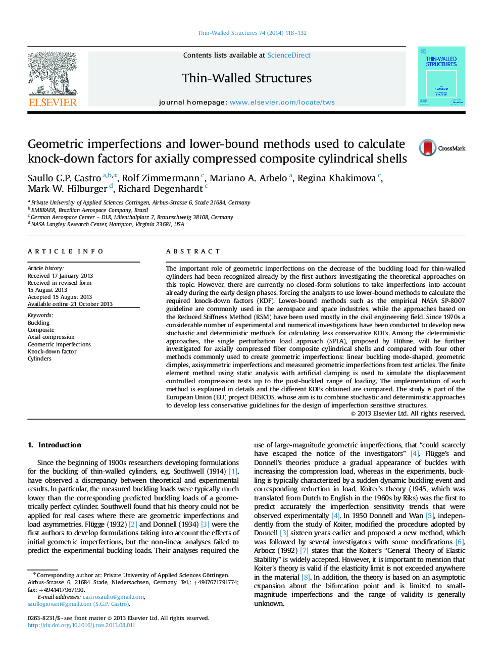 Geometric imperfections and lower-bound methods used to calculate knock-down factors for axially compressed composite cylindrical shells