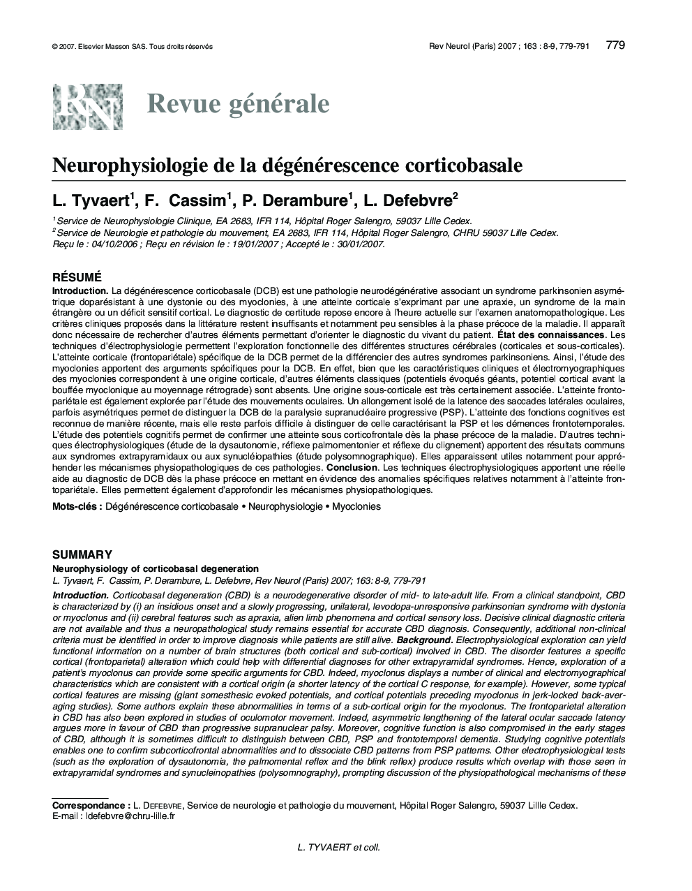 Neurophysiologie de la dégénérescence corticobasale