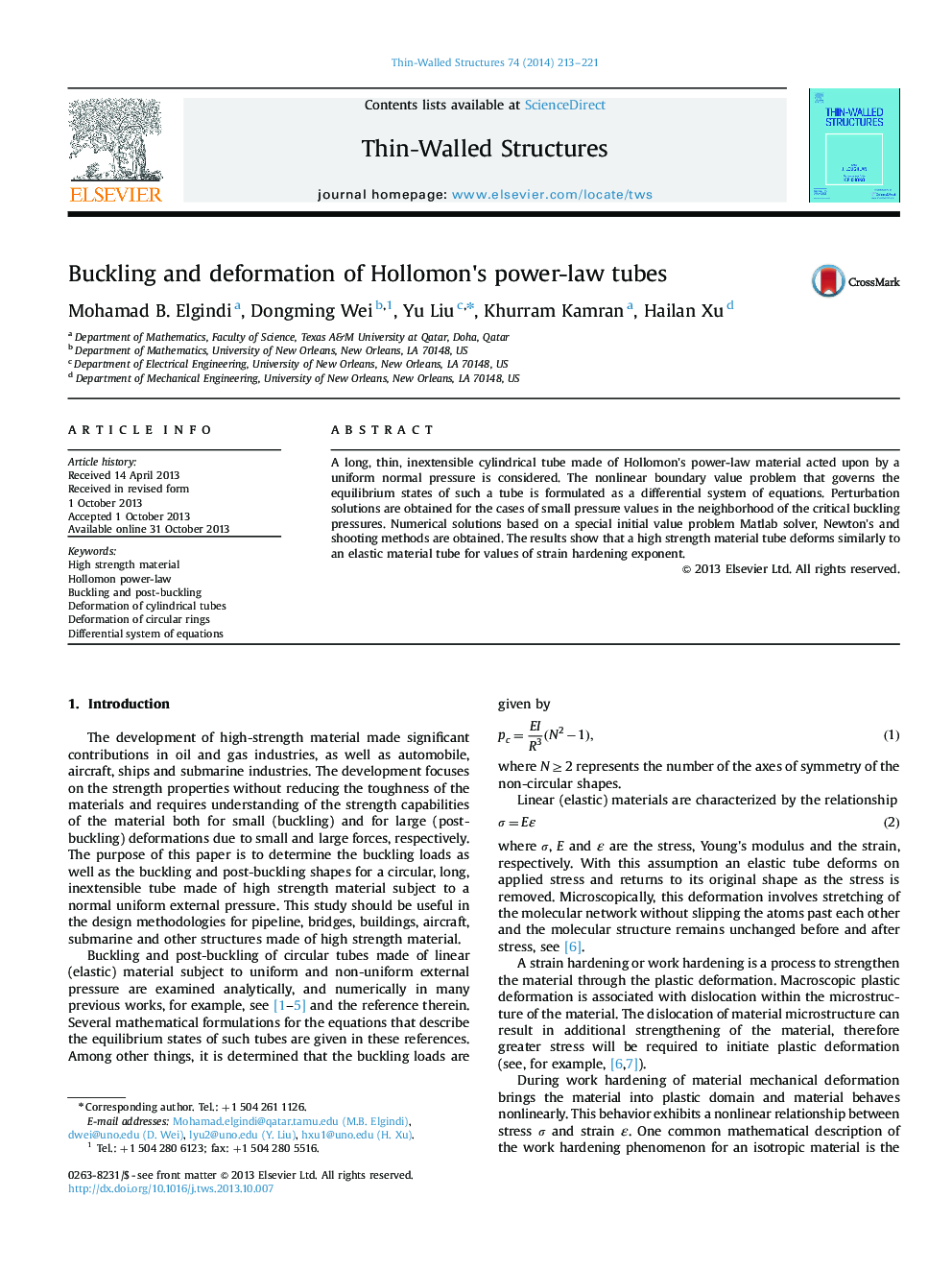 Buckling and deformation of Hollomon's power-law tubes