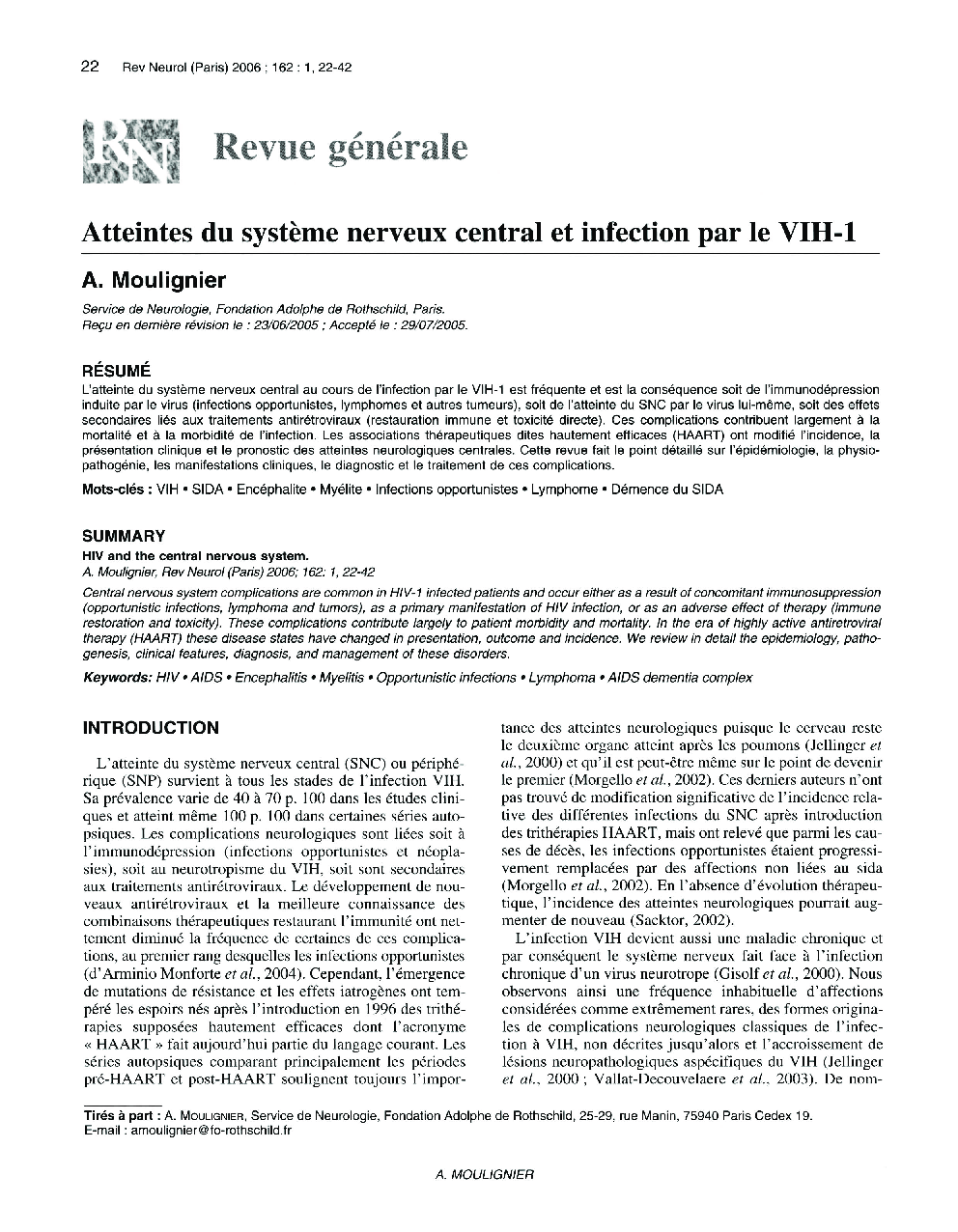 Atteintes du systÃ¨me nerveux central et infection par le VIH-1