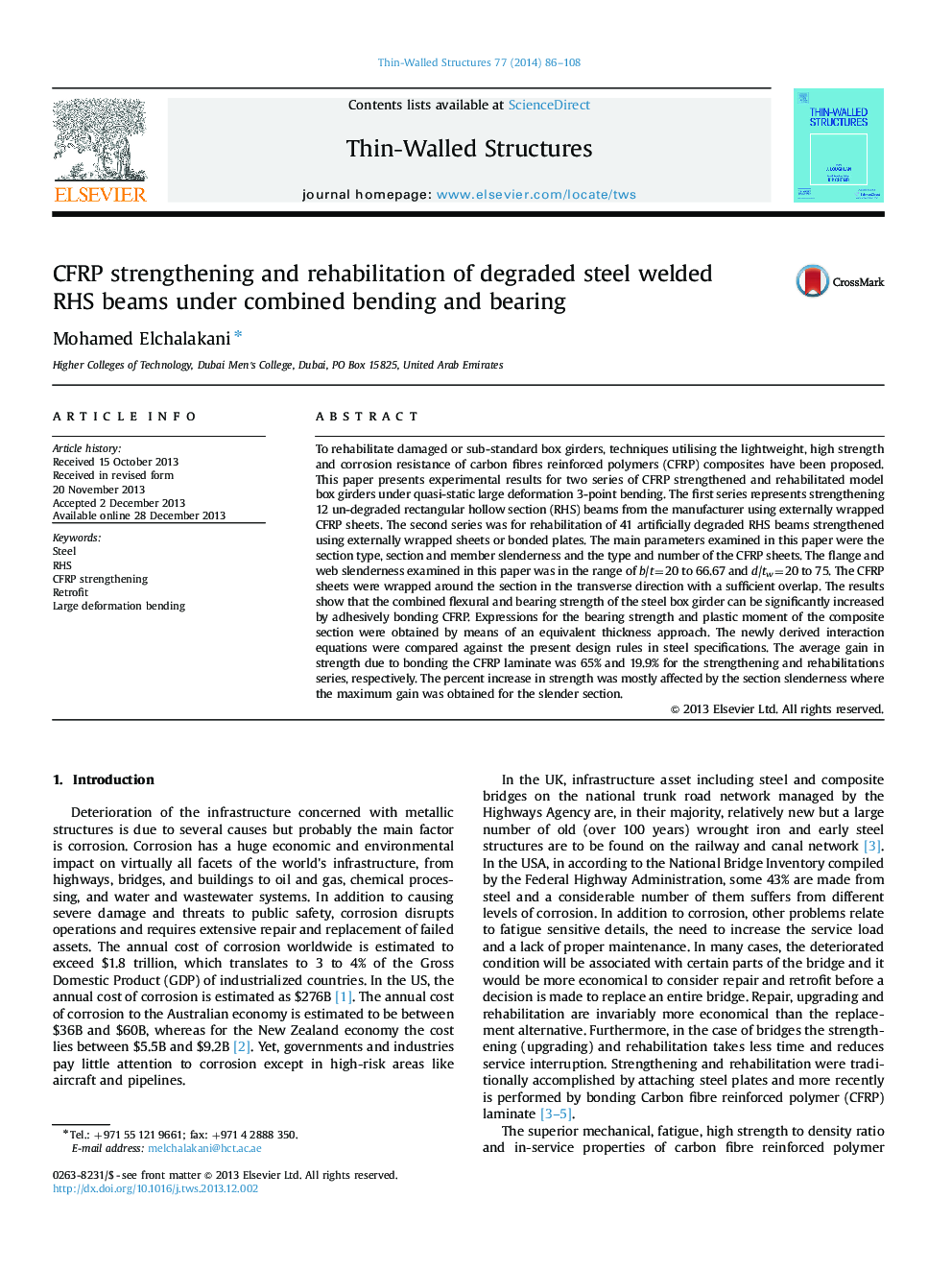 CFRP strengthening and rehabilitation of degraded steel welded RHS beams under combined bending and bearing