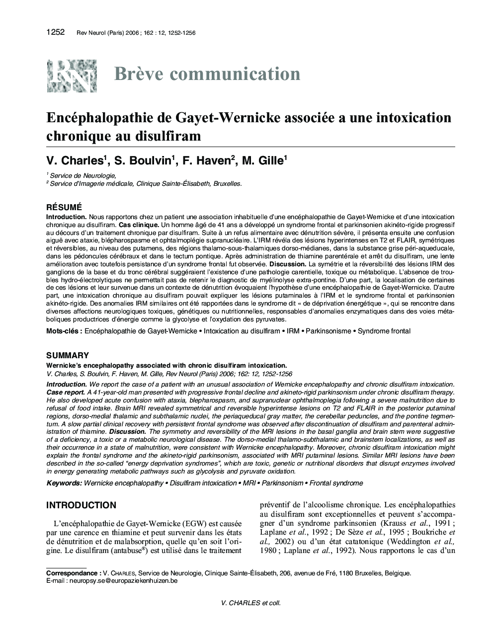Encéphalopathie de Gayet-Wernicke associée a une intoxication chronique au disulfiram