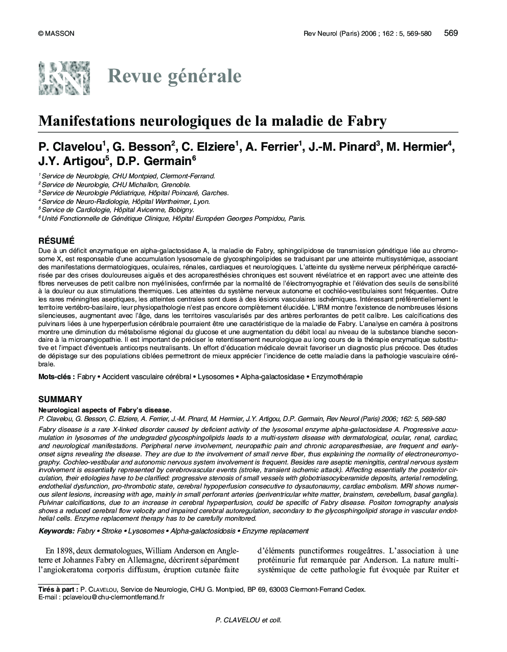 Manifestations neurologiques de la maladie de Fabry