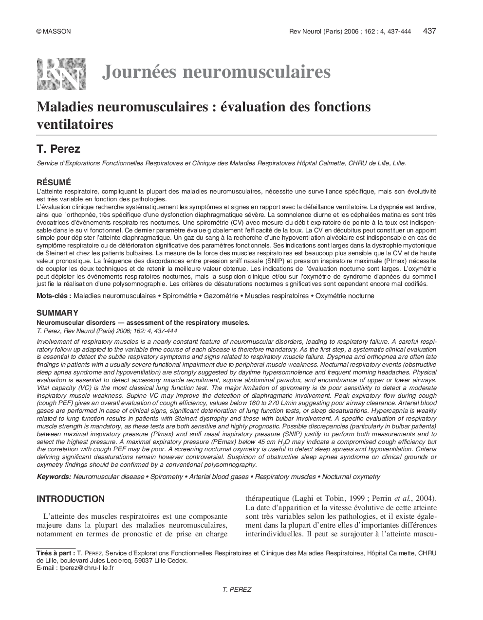 Maladies neuromusculaires : évaluation des fonctions ventilatoires