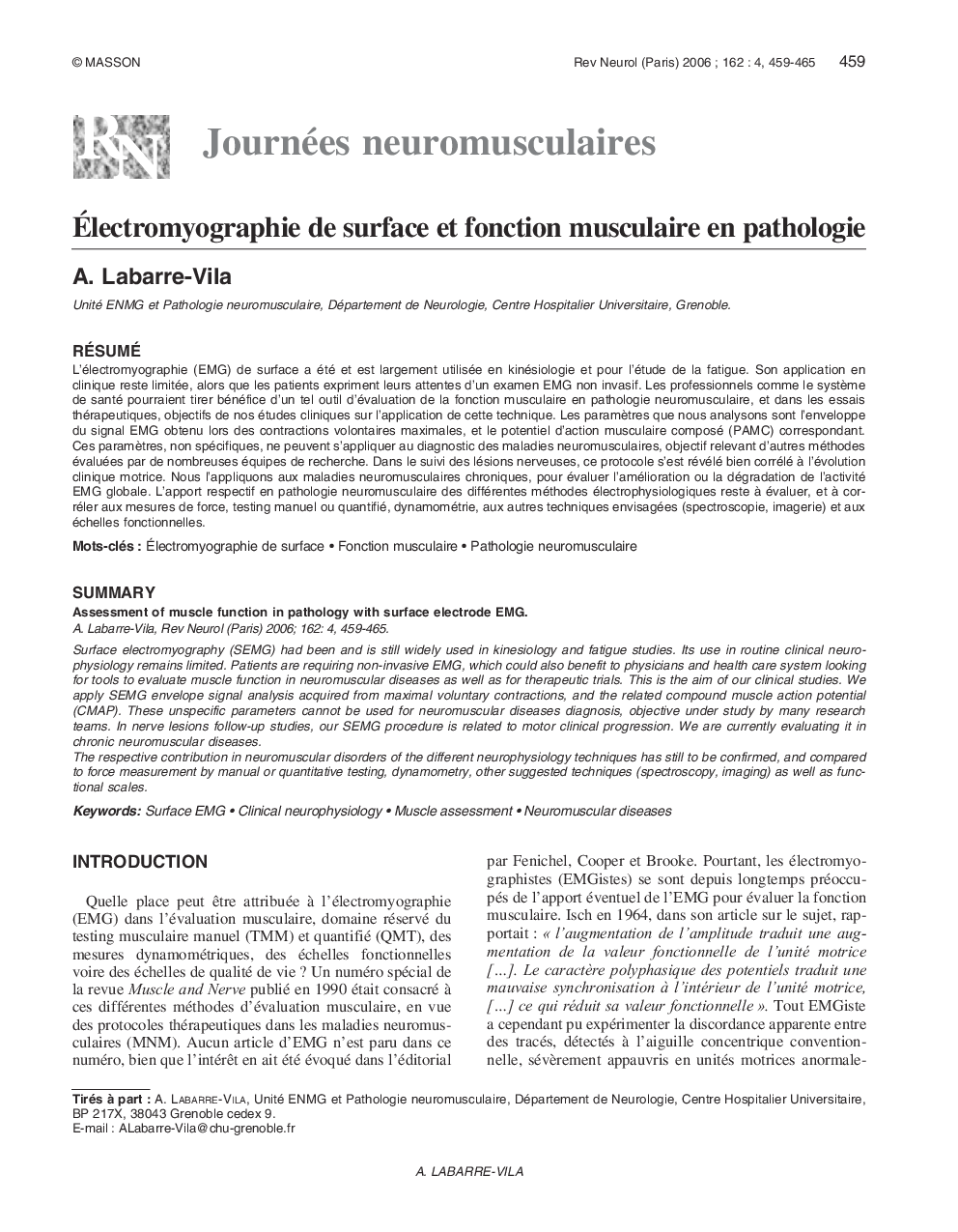 Ãlectromyographie de surface et fonction musculaire en pathologie