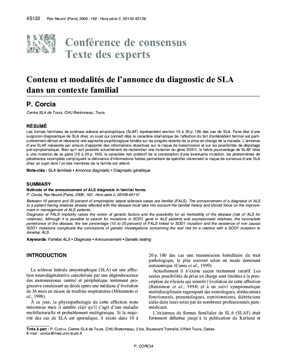 Contenu et modalités de l'annonce du diagnostic de SLA dans un contexte familial