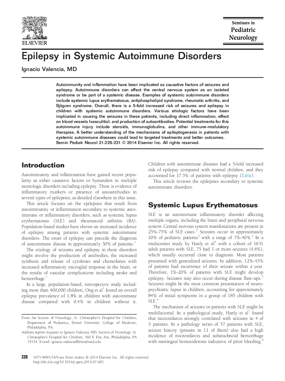 Epilepsy in Systemic Autoimmune Disorders