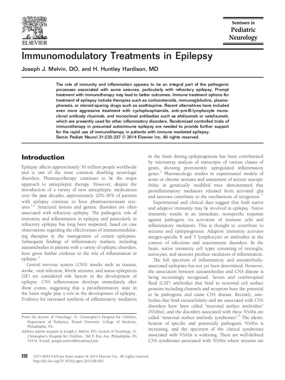 Immunomodulatory Treatments in Epilepsy