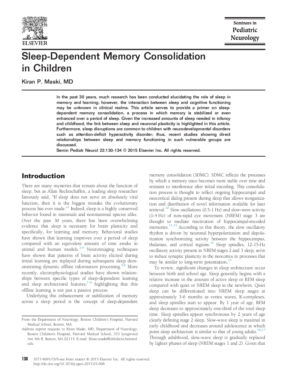 Sleep-Dependent Memory Consolidation in Children