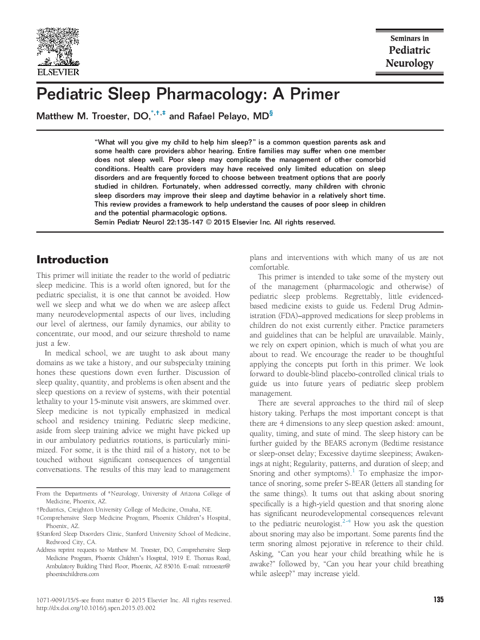 Pediatric Sleep Pharmacology: A Primer