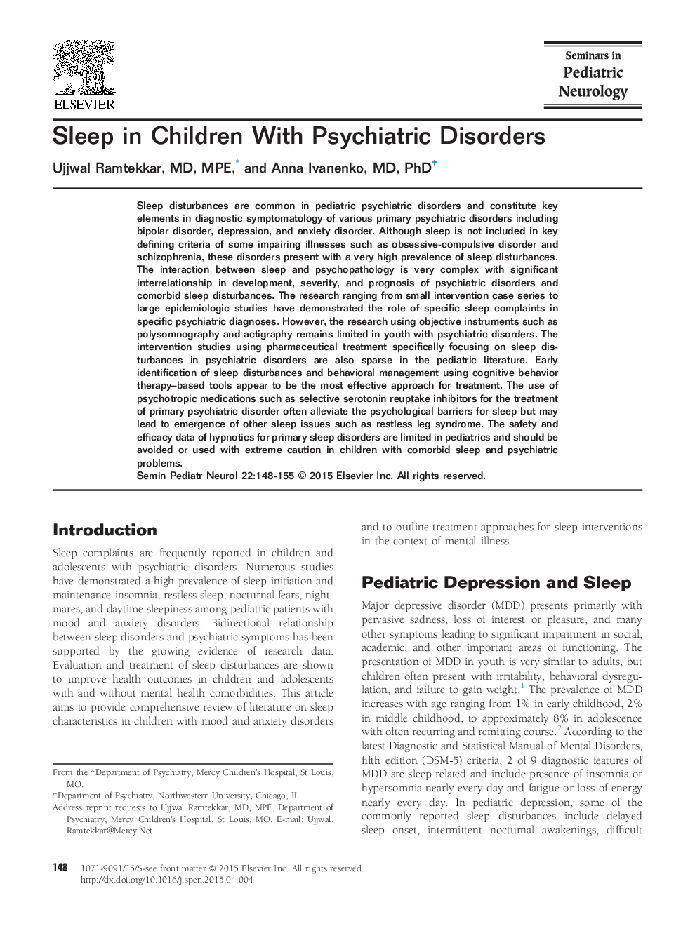 Sleep in Children With Psychiatric Disorders