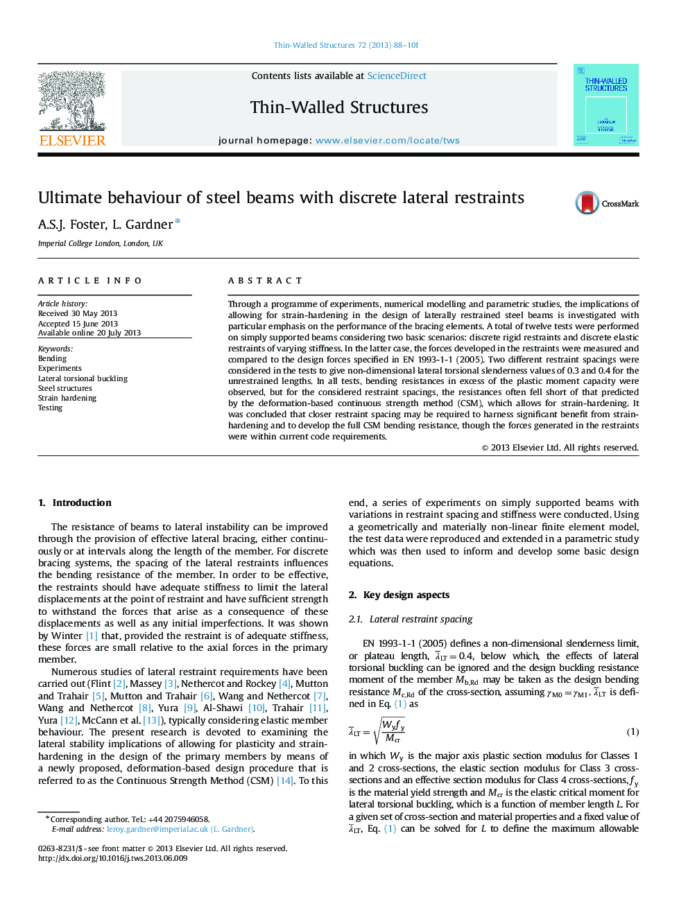 Ultimate behaviour of steel beams with discrete lateral restraints