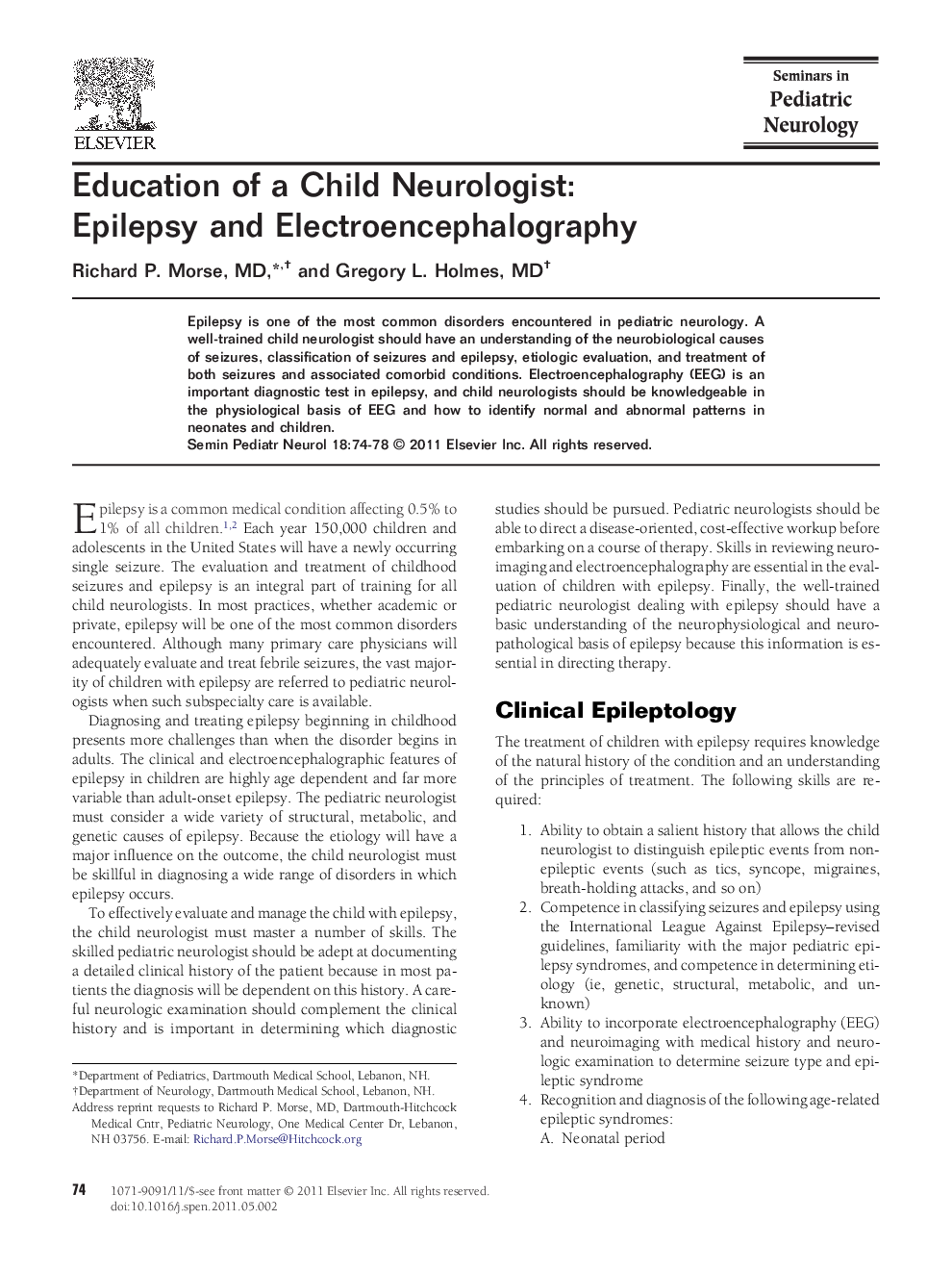 Education of a Child Neurologist: Epilepsy and Electroencephalography