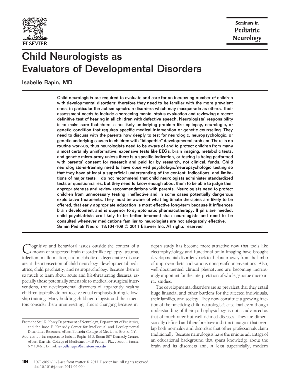 Child Neurologists as Evaluators of Developmental Disorders