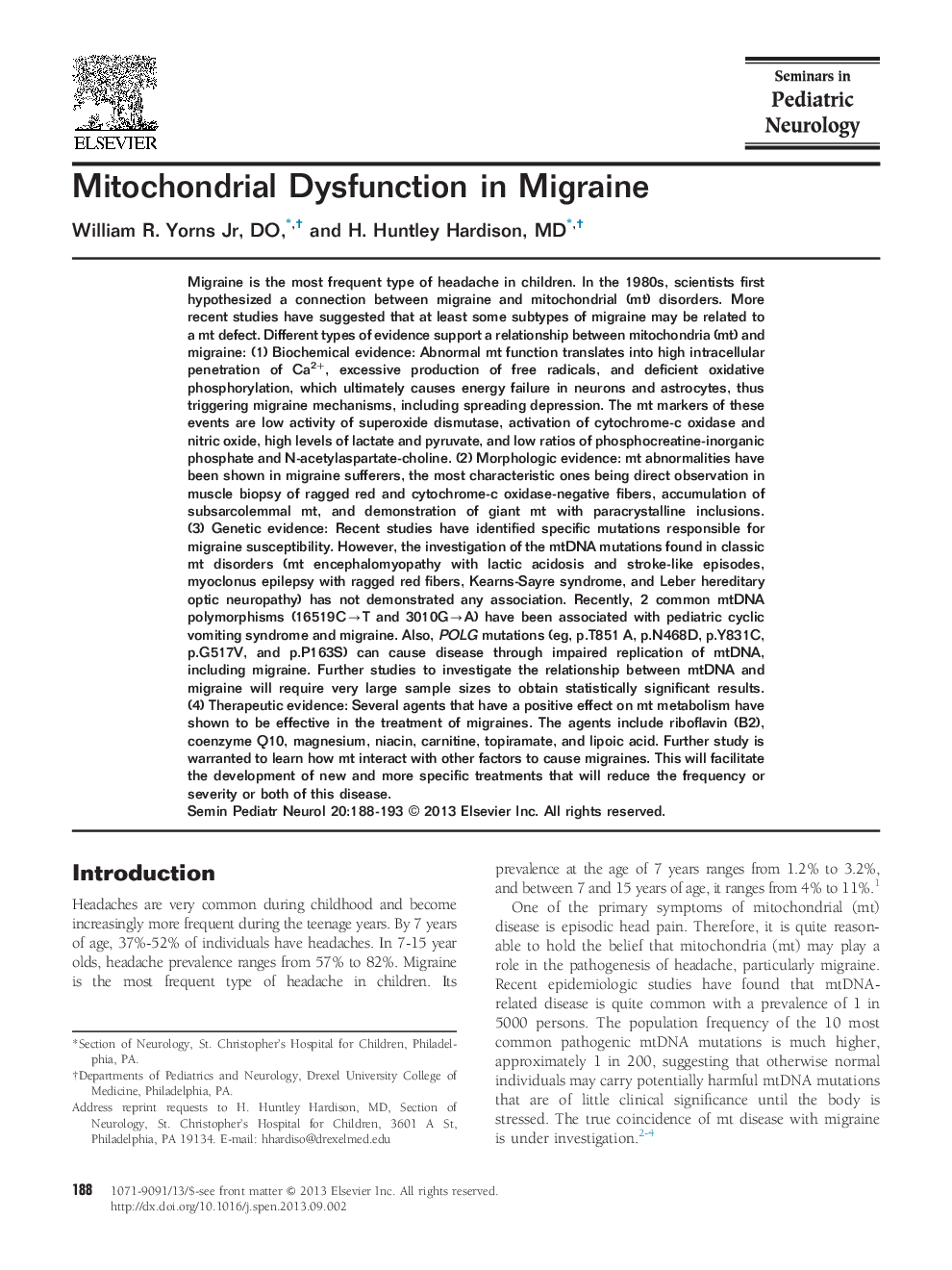 Mitochondrial Dysfunction in Migraine