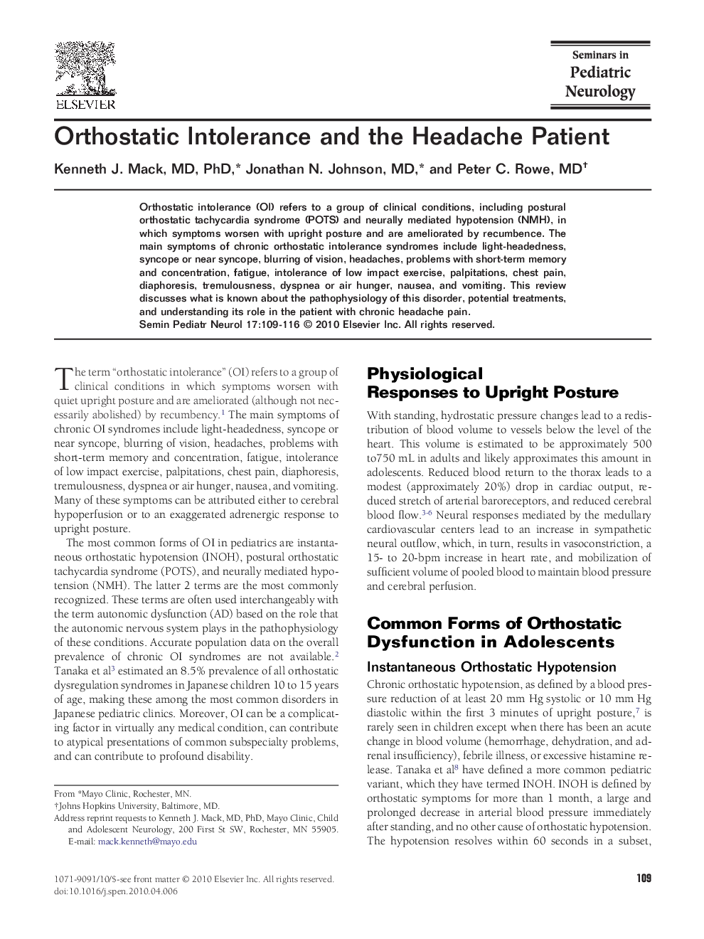 Orthostatic Intolerance and the Headache Patient
