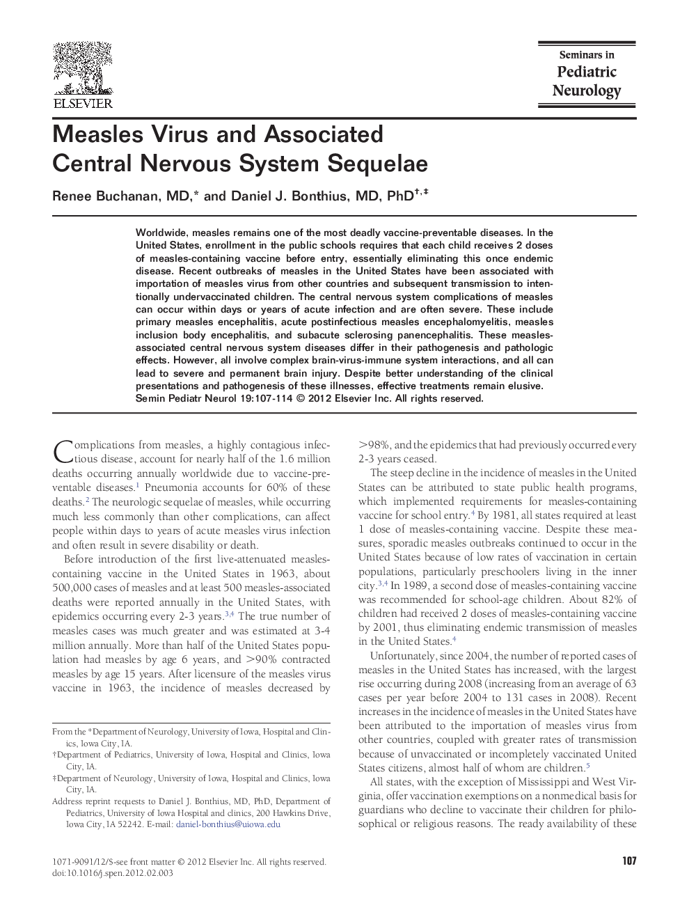 Measles Virus and Associated Central Nervous System Sequelae