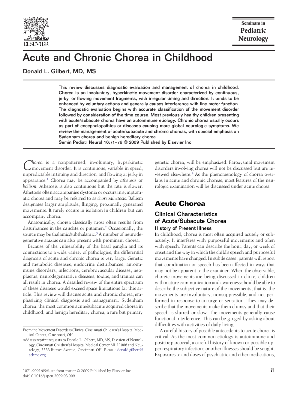 عکس صفحه اول مقاله: Acute and Chronic Chorea in Childhood Acute and Chronic Chorea in Childhood
