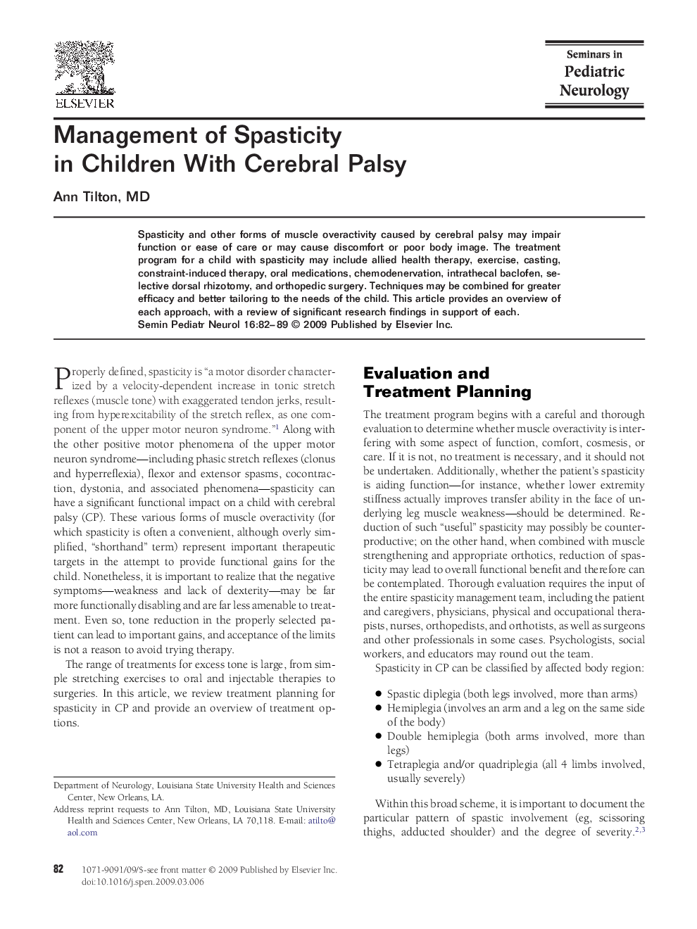 عکس صفحه اول مقاله: Management of Spasticity in Children With Cerebral Palsy Management of Spasticity in Children With Cerebral Palsy