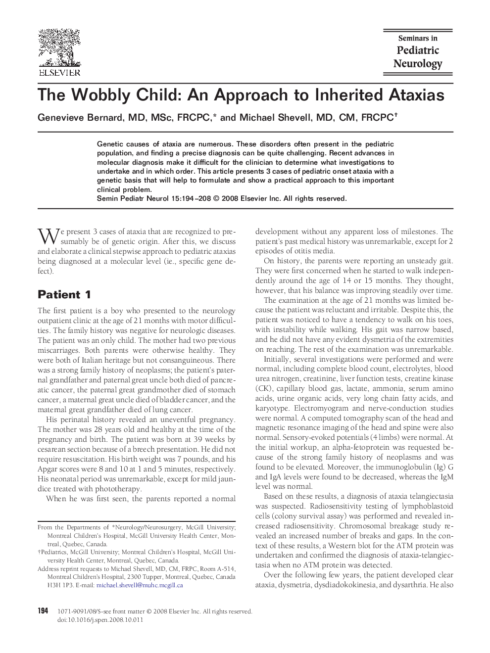 The Wobbly Child: An Approach to Inherited Ataxias